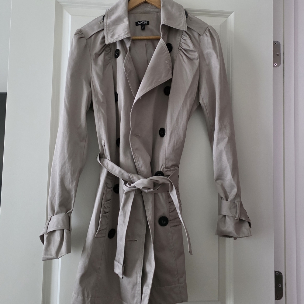 Y2k Trench Coat Cream/tan Womens Size M With Belt Cotton Blend Academia Preppy